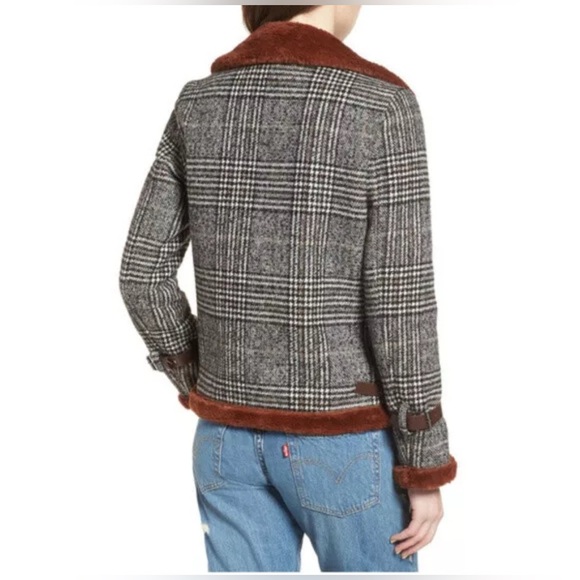 Avec Les Filles Women's Plaid Faux Fur Biker Jacket Size S Multicolor - Picture 3 of 9